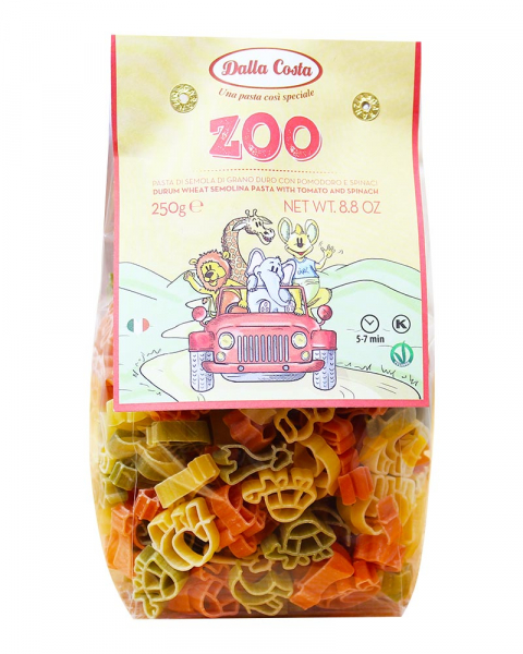 Макарони DALLA COSTA Zoo Pasta з томатом і шпинатом 250г 12шт/ящ