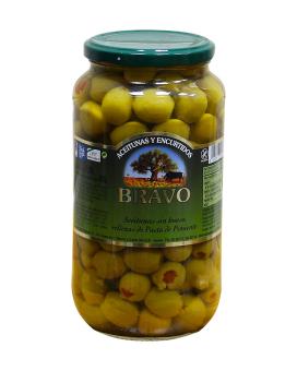 Оливки Bravo Гіганти фаршировані перцем 1000 г,(суха вага 550 г) 6 шт/ящ
