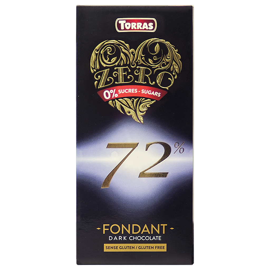 68 шоколад Torras Zero чорний 72% какао без цукру 100 г, 12/шт