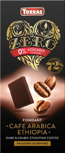 71 шоколад Torras Zero чорний з  кавою Арабіка без цукру 100 г, 12/шт