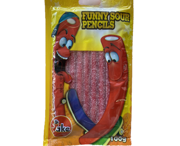 Jake желейні цукерки Веселі олівці (кисла полуниця) 100 гр., 24 шт/ящ.
