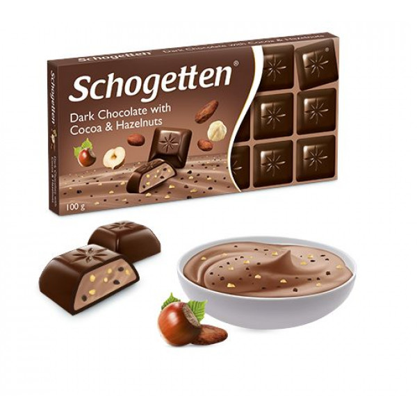 Шоколад Schogetten dark chocolate with cocoa &amp; Hazelnuts 100g