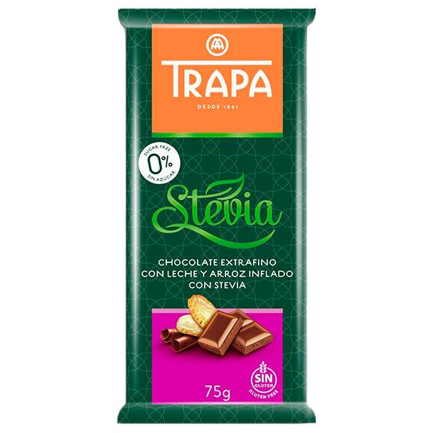 Шоколад 75г TRAPA STEVIA молочний з рисовими
кульками, 18шт/ящ