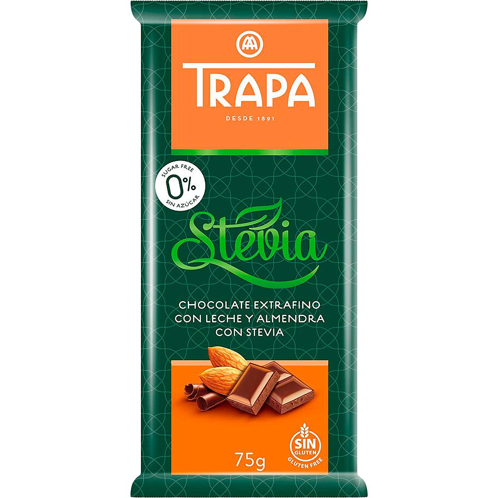 Шоколад 75г TRAPA STEVIA молочний з мигдалем, 20шт/ящ