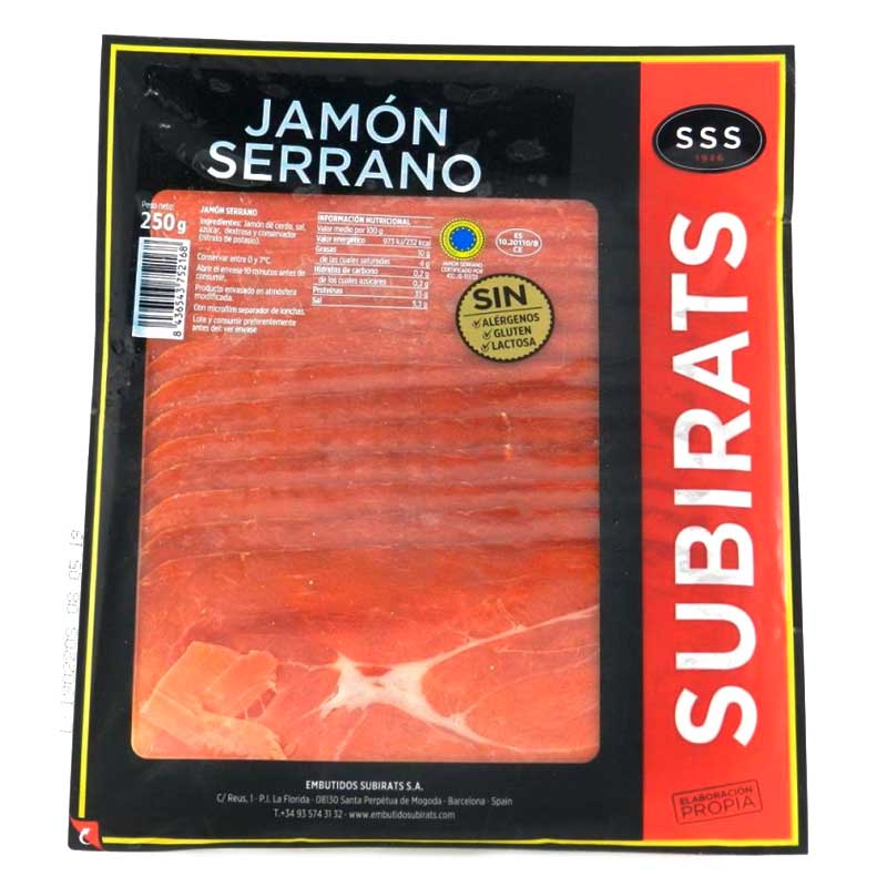 Хамон Subirats JAMON SERRANO GAS, нарізка, 250г, 12шт/ящ